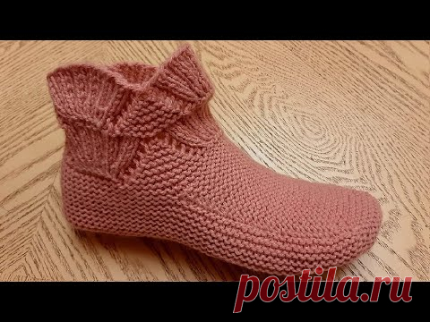 Классные , удобные тапочки-следки на двух спицах .