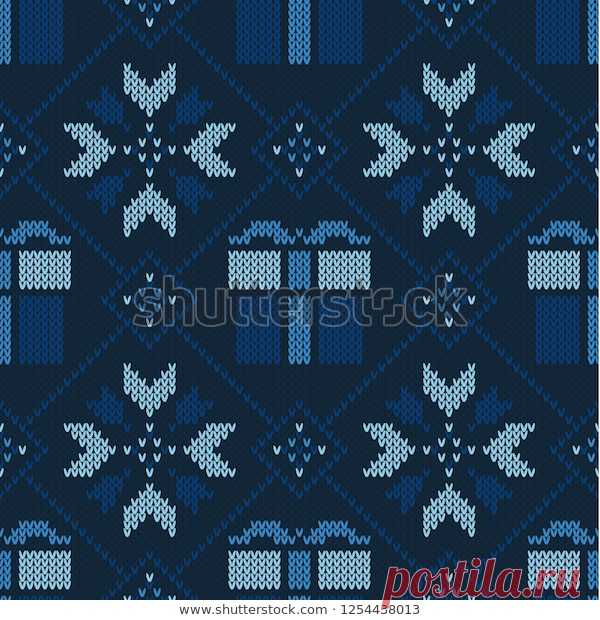 Vector de stock (libre de regalías) sobre Christmas Knitted Pattern Winter Geometric Seamless1254438013