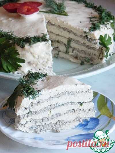 Куриный торт с грибами и глазурью