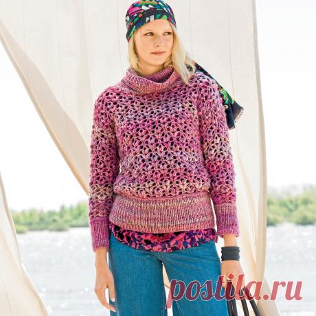 Розовый меланжевый свитер - схема вязания крючком. Вяжем Свитеры на Verena.ru
