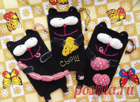 Вязаный чехол для телефона Колбаса и сыр – HandMade39.ru