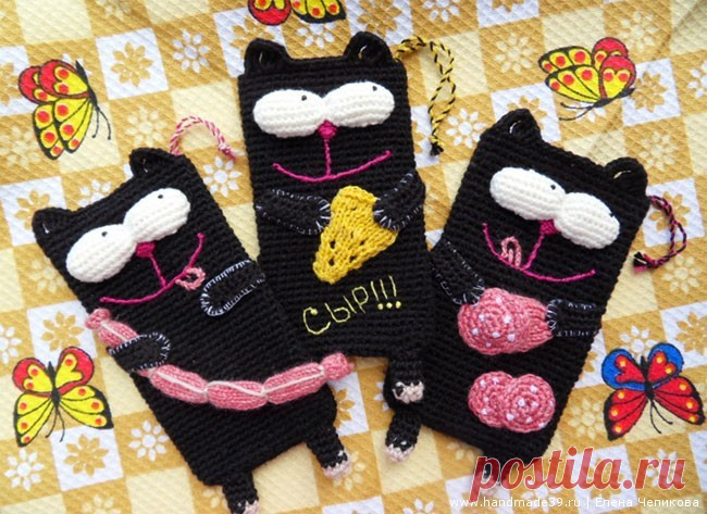 Вязаный чехол для телефона Колбаса и сыр – HandMade39.ru
