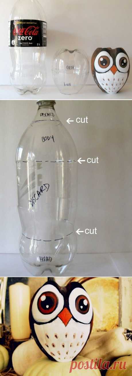 Cómo hacer búho de adorno con botella de plástico de refrescos