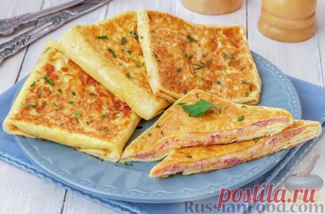Рецепт: Яичные конвертики с сыром и ветчиной на RussianFood.com