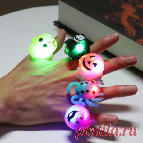 Led halloween flash pumpkin bat skeleton glow ring decorations accessories fluorescent ring bright toy kids gift Sale - Banggood.com