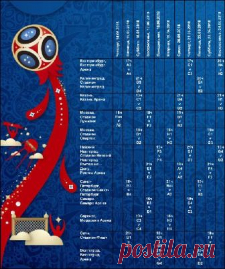 Расписание матчей Чемпионата Мира 2018 по футболу скачать
