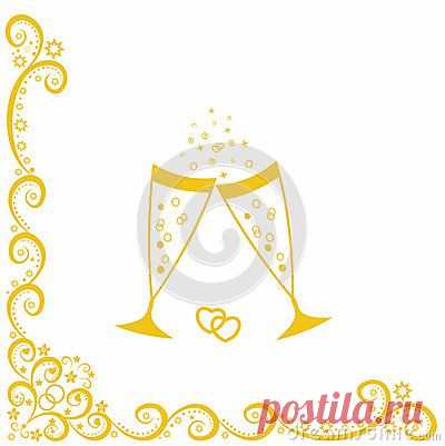 Champagne Glasses.Golden Wedding Celebration Royalty Free Stock Photography - Image: 28443357