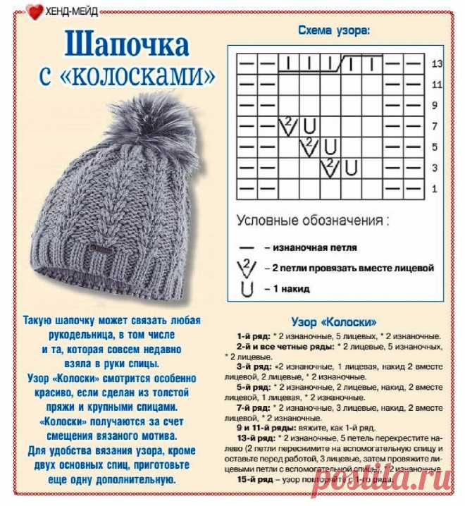 Шапочка связанная узором "Колоски"