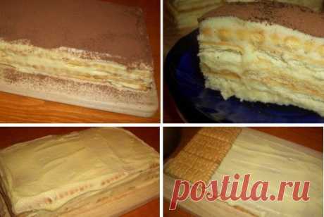 ТОРТ "А-ЛЯ ТИРАМИСУ" 
По-моему, намного вкуснее!

ИНГРЕДИЕНТЫ:

Крем:
● Сахар 1 ст
● Яйцо куриное 1 шт
● Мука пшеничная 1 ст.л.
● Молоко (теплое) 1 ст
● Картофельный крахмал 1/2 ст.л
● Масло сливочное 200 гр

Основа торта:
● Печенье затяжное ("кухмастер" к примеру) 420 гр (55 шт)

Для оформления:
● Какао

ПРИГОТОВЛЕНИЕ:
Для начала приготовим крем: Взбиваем сахар с яйцом. Добавляем муку,теплое молоко, крахмал.Затем варим,помешивая, на слабом огне до консистенции густой смет...