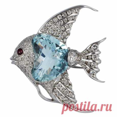Aquamarine Diamond Fish Pin | Gems &amp; Jewelry