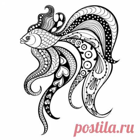 Zentangle vector Gold Fish for tattoo in boho, hipster style. Ornamental tribal patterned illustration for adult anti stress coloring pages. Hand drawn isolated black sketch. Sea animal collection. 123RF - Миллионы стоковых фото, векторов, видео и музыки для Ваших проектов.