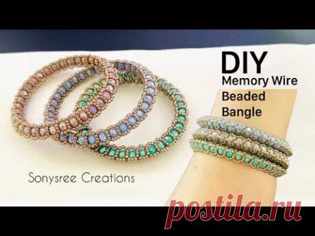 Beaded Bangle with memory wire || Memory wire beaded bangle || How to make beaded jewelry