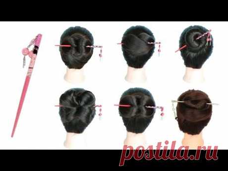 6 easy and amazing juda hairstyle with bun stick || chignon bun || chinese bun || cute hairstyles - YouTube