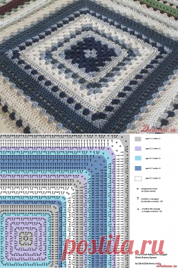 Гигантский бабушкин квадрат. Схема вязания и описание