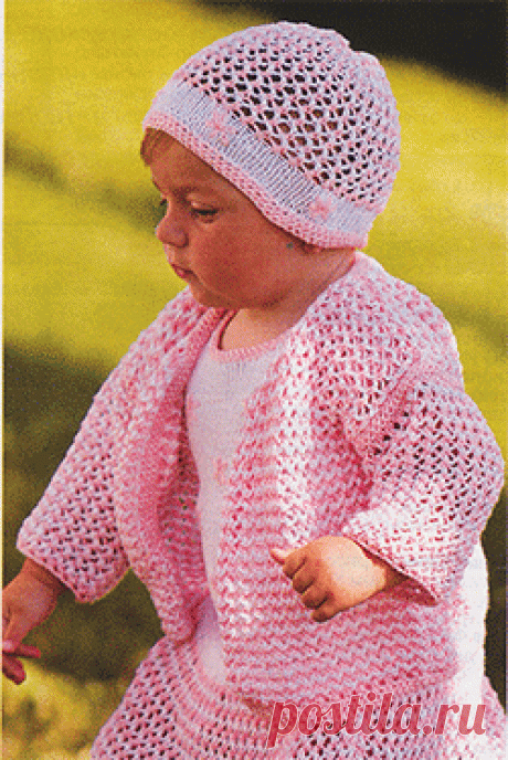 Схема вязания спицами, платье, жакет и шапочка, р-р 80-92 см. на девочку 1-2 года.