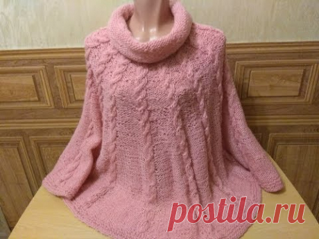 Пончо спицами от горловины для Риты