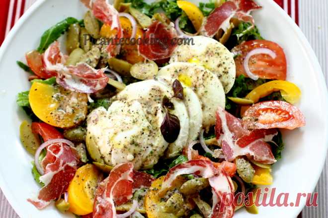 Салат с сыром моцарелла и травяной заправкой | Picantecooking