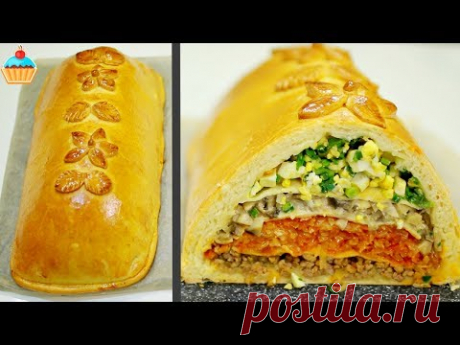Пирог Кулебяка с мясом, капустой, грибами и яйцом - ну, оОчень вкусный!
