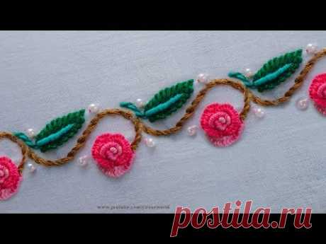 Hand Embroidery Floral Border Design | fancy flower stitch| hand embroidey