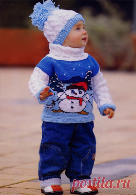 свитерок для мальчика со снеговиком спицами