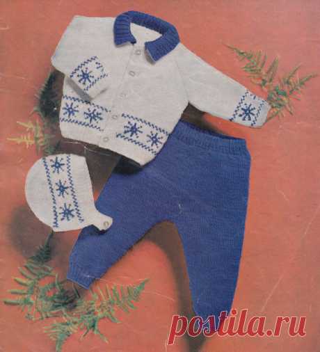 vintage knitting pattern for baby and toddler snowflake pram set size 18 to 22 inches in dk yarn This item is a PDF file of the knitting pattern for a super cute little set in size 18 to 22 inches.    The outfit contains a cardigan, leggings and a sweet little chin strap bonnet.    The link to download the pattern will be available instantly once the transaction is complete.