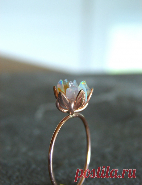 Unique Opal Ring Custom Uncut Opal Engagement Ring Lotus
