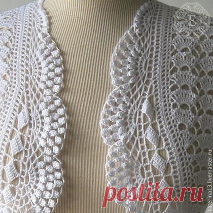 Купить Болеро "Менуэт" - белый, ажурный узор, болеро на лето, болеро вязаное, болеро крючком