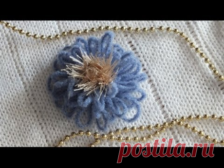 вязание крючком цветок с вытянутыми петлями  Crochet flower