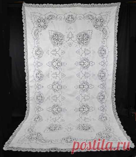 Antique Italian Linen Tablecloth, Embroidery, Point de Venise Lace, 10 Napkins | eBay
