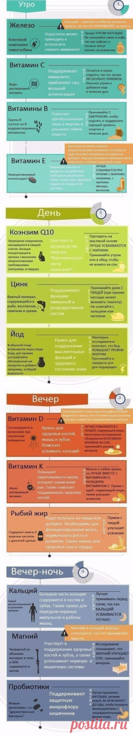 График приема витаминов в течение дня Как пить витамины в течение дня