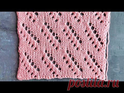Лицевая гладь с ажурными диагональными линиями / Простой и лёгкий узор спицами