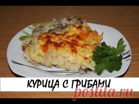 Курица с грибами, запечённая под картофельной шубой. Кулинария. Рецепты. Понятно о вкусном.