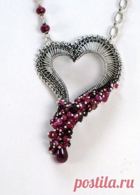 Silver Ruby Heart Wire Wrapped Necklace Ruby Pink от HollyPresley