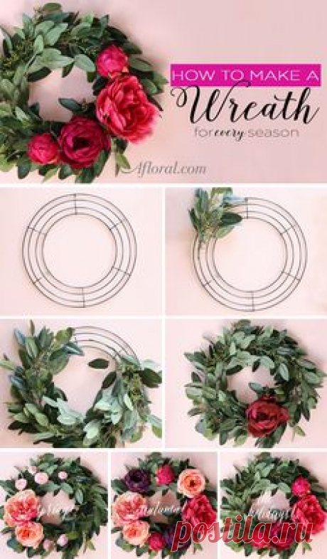Looking for ways to decorate your home for every season?  Follow this simple DIY and learn how to make a wreath for your door.  This wreath tutorial will show you how to use artificial eucalyptus and silk flowers from Afloral.com to create a decoration you can update throughout the year.