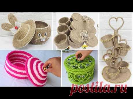 10 Storage jewelry box from jute rope/woolen | Diy storage box ideas