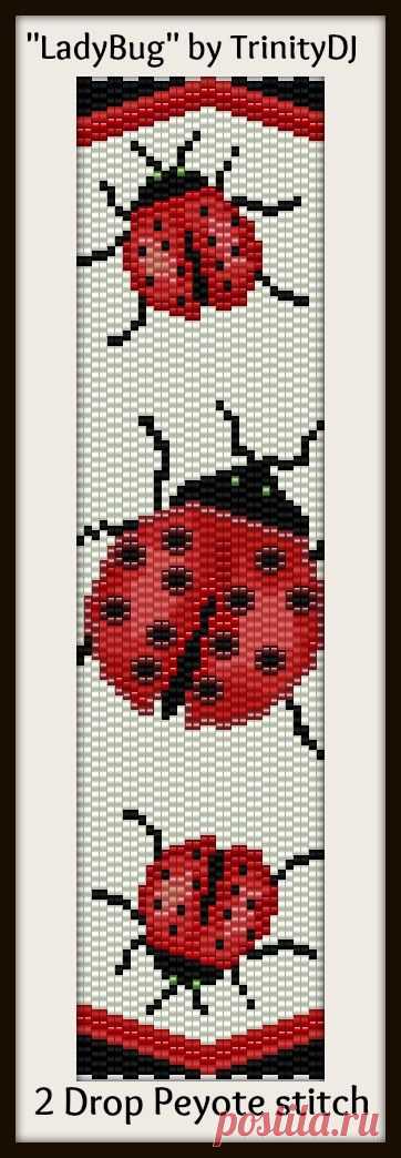 (72) "LadyBug" - One of the new bracelet patterns for this week. It will be available as direct download and/or kit tomorrow (2 drop peyote stitch brace…