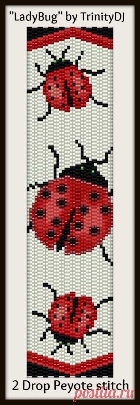 (72) &quot;LadyBug&quot; - One of the new bracelet patterns for this week. It will be available as direct download and/or kit tomorrow (2 drop peyote stitch brace…