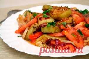 Вкусный салат из баклажанов и помидор:Рецепт №1