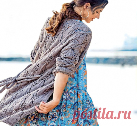 Ажурный вязаный кардиган с поясом - Хитсовет