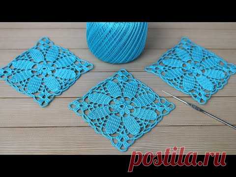 Вязание для начинающих КВАДРАТНЫЙ МОТИВ крючком МАСТЕР-КЛАСС Crochet Easy Flower Square Motif