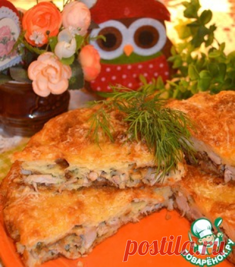 Пирог-сметанник с курицей и грибами - кулинарный рецепт