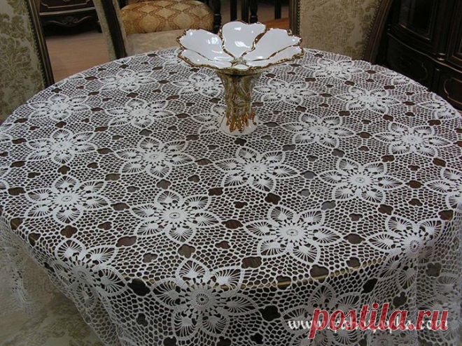 Скатерть крючком из цветочных мотивов. Цветочная скатерть крючком сх ...