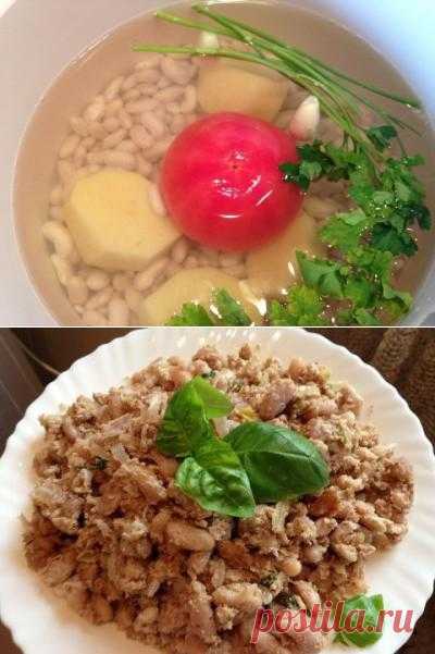 Постный салат с фасолью