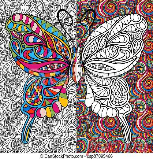 Colorful of ornamental butterfly. Colorful ornamental beautiful butterfly on the mosaic background, hand drawing vector