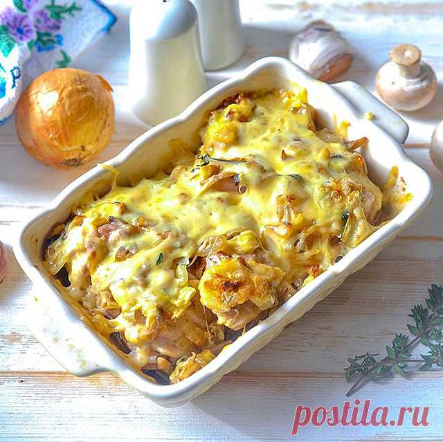 Курица с шампиньонами и сыром в духовке — ДОМАШНИЕ