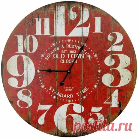Amazon.com: Round Red Decorative Wall Clock With Big Numbers And Distressed Old Town face 23 x 23 inches Quartz movement: Home & Kitchen