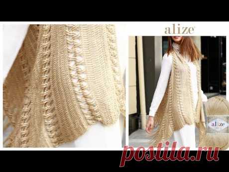 Alize Diva ile Tığ İşi Püsküllü Yelek - Crochet Fringe Vest with Alize Diva