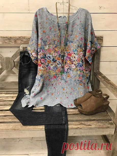 Irregular Print Fashion Womens Short Sleeves Top
