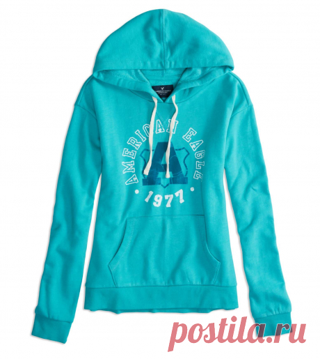 AEO Factory Signature Graphic Hoodie, Fall Mint | American Eagle Outfitters
