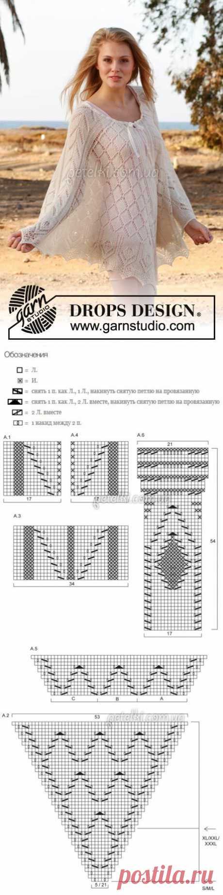 Пончо спицами от Drops. Схемы, описание вязания
